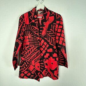 Vintage Mirrors Red & Black Abstract Print Blazer Womens XS 100% Cotton USA Made